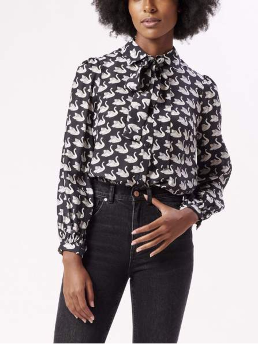 Emerson Fry Frankie Blouse - Swans Print 100% Silk